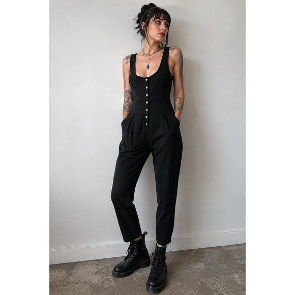 Disturbia Pants - Disturbia Alicia Tailored Suspender Jumpsuit Womens US 6 Black Goth Punk Y2K